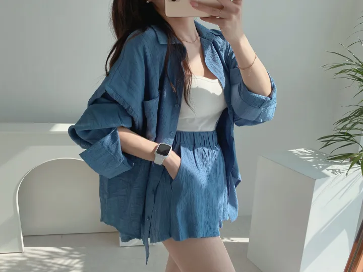 *SET* 【편해요/멋쁨】 오버 루즈핏 린넨 롱셔츠 남방 반바지 투피스 세트 상세 이미지 18