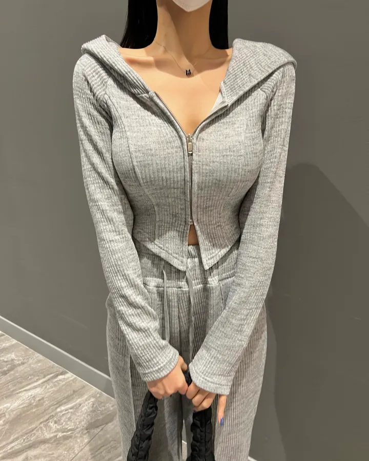 *봄ver* [MADE:컬러추가] #-3kg!! 슬림 빅후드ver.1 오프숄더 셋업 (5color) 슬림핏 크롭 후드집업 오프숄더집업 롱 와이드팬츠 트레이닝세트 상세 이미지 19