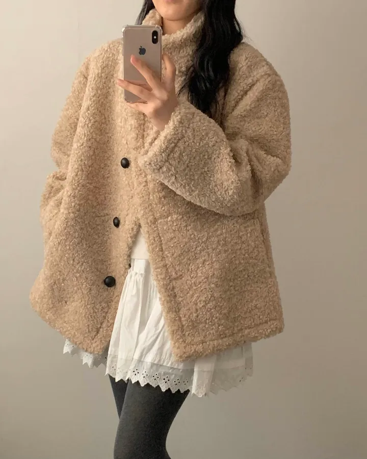 [저렴이X/기획] 테디베어 양털 뽀글이 오버핏 퍼자켓 하프 코트(4 colors) 상세 이미지 21