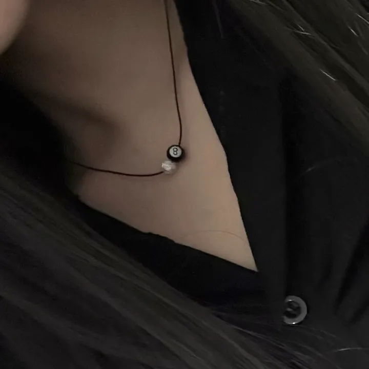 당일출고🚀 [자체제작/변색X] 블랙 에잇볼 포인트 실 목걸이 상세 이미지 11