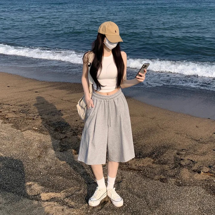 [핏보장🖤/L-XL] 발리 버뮤다 원턱 밴딩 와이드 숏 허리밴딩 트레이닝 팬츠 바지 키작녀 키큰녀 빅사이즈 남녀공용 상세 이미지 9
