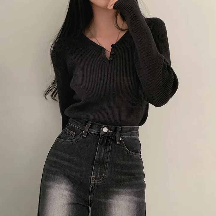 [4계절필수 디자인/연그레이 당일출고✨] 자체제작 #크치Made 젤리 버튼 트임 브이넥 골지 겨울 니트 긴팔티셔츠 - nt 상세 이미지 121