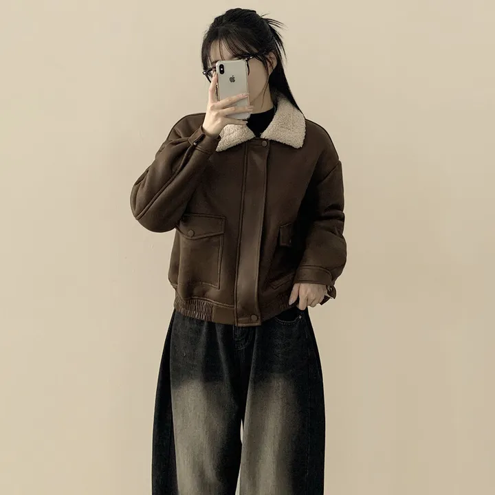 [양털안감] 스웨이드 무스탕 퍼카라 뽀글이 크롭자켓 점퍼 키작녀 추천 상세 이미지 10