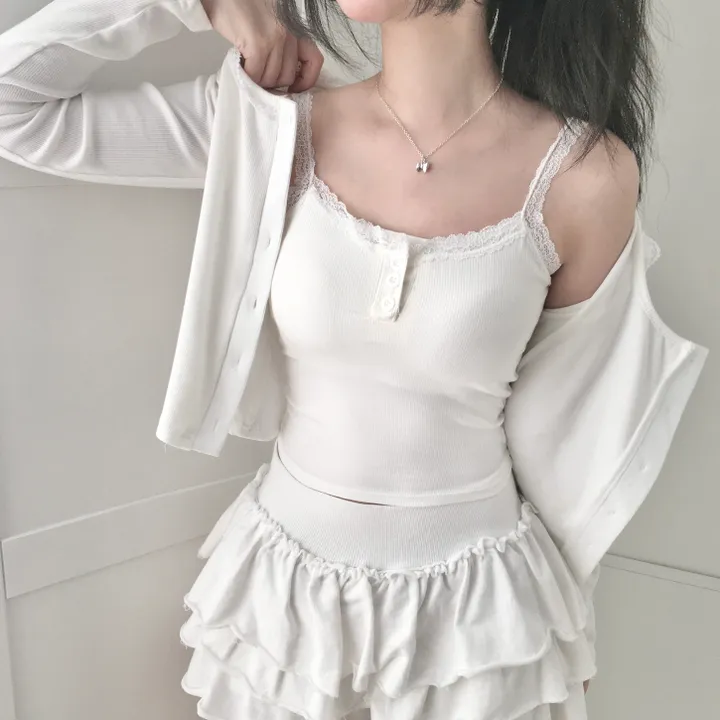 [러블리/레이스🖤/슬림핏] 라운드 스퀘어 레이스 골지 가디건 상세 이미지 26