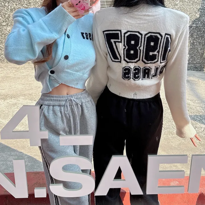 [패드내장/컬러폭탄💝] 레터링 언발 랩 왕 패드 투웨이 브이넥 크롭 봄 배색 니트 가디건 (5COLOR) 상세 이미지 9
