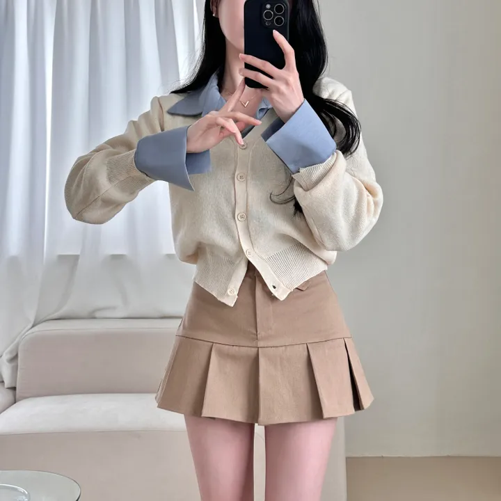 [허리잘록~/벚꽃룩!] 데일리 무지 브이넥 크롭 긴팔 니트 가디건 - 5color 상세 이미지 8