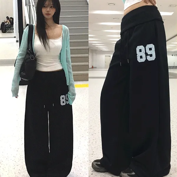 [💖핏보장/주문폭주]핀보 레터링 폴딩 와이드 밴딩 트레이닝 팬츠 (2color)