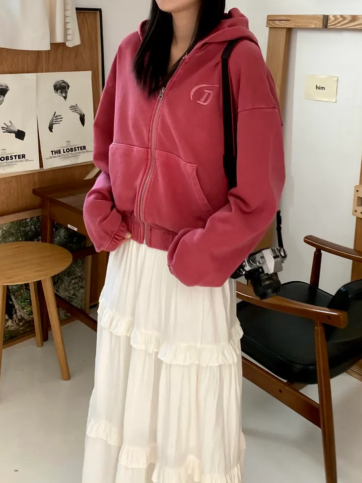 [💖봄신상/여리여리/💖피그먼트]헤븐 시보리 크롭 아방핏 루즈핏 자수 여친룩 꾸안꾸 후드 집업 상세 이미지 25