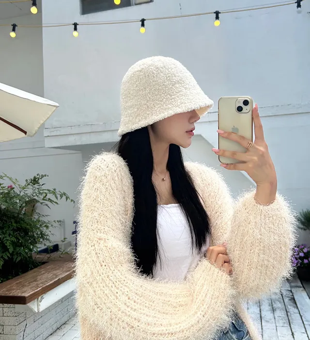 [당일배송]루킨포자체생산[특가세일]무지 뽀글이 벙거지 [묶음세일]뽀송이 양털 니트 버킷햇 모자 4color(블랙칼라-2000원) 상세 이미지 1