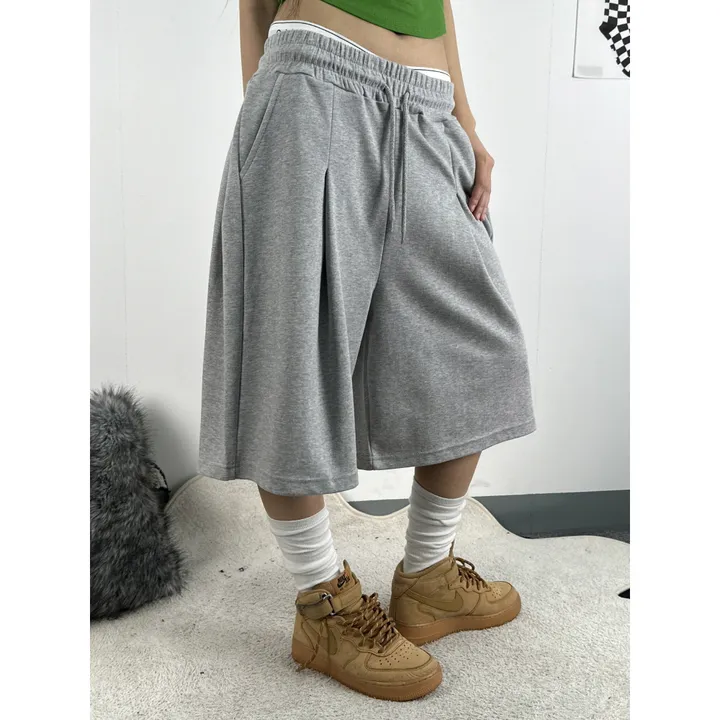 [UNISEX/기획특가/소장추천!/3size!]사이드 폴드 핀턱 포인트 루즈 와이드 벌룬 버뮤다 하프 트레이닝 팬츠(2color) 상세 이미지 32