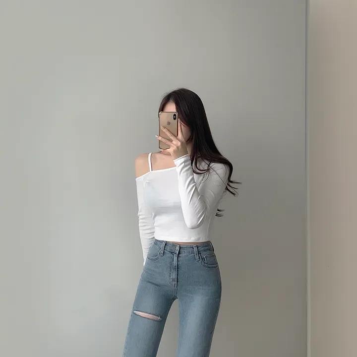 (여리여리!,언발트임) 코코 언발 어깨트임 오프숄더 슬림 크롭 티셔츠 5color (S/S) 상세 이미지 5