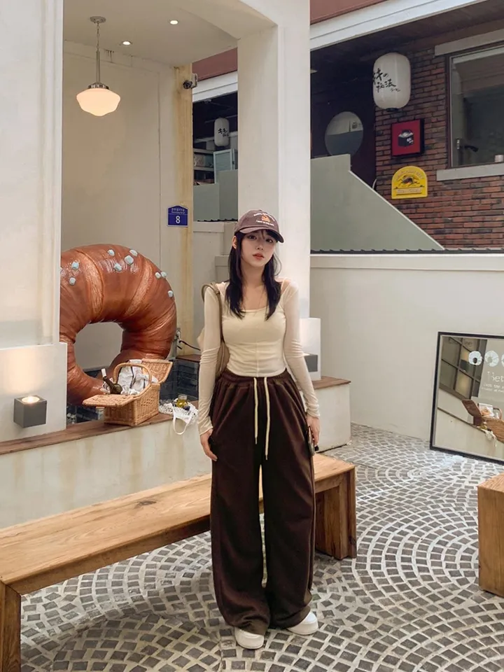 기모추가🔥[인생핏✨2way] 허리밴딩 비조 트레이닝 와이드 팬츠 투웨이 스냅버튼 절개 하이웨스트 롱 일자 츄리닝 바지 하의 체형커버 코튼 면 Y2K 공항룩 봄 간절기 9col 상세 이미지 9