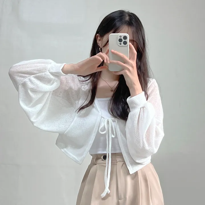 (3col) 루즈핏 볼레로 리본 긴팔 가디건 상세 이미지 3