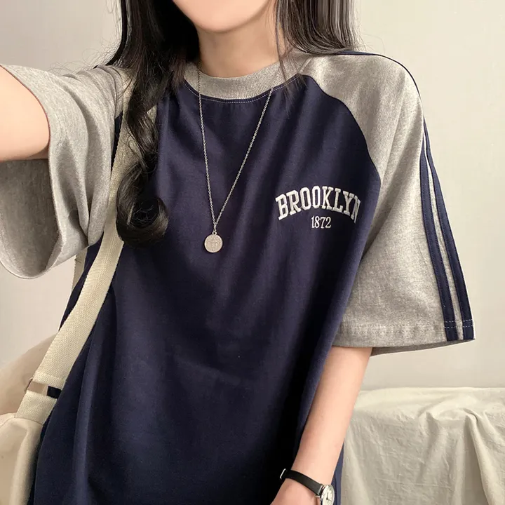 [예쁜/스포티!] 두줄 져지 배색 나그랑 브루클린 자수 데일리 반팔티T 5color 상세 이미지 22