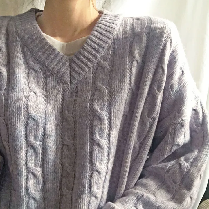 [컬러믹스,봄] 루즈핏 꽈배기 니트 / 봄가을, 매일입는 스프링 케이블 울니트 / 보카시 브이넥 오버핏 긴팔티 상세 이미지 39
