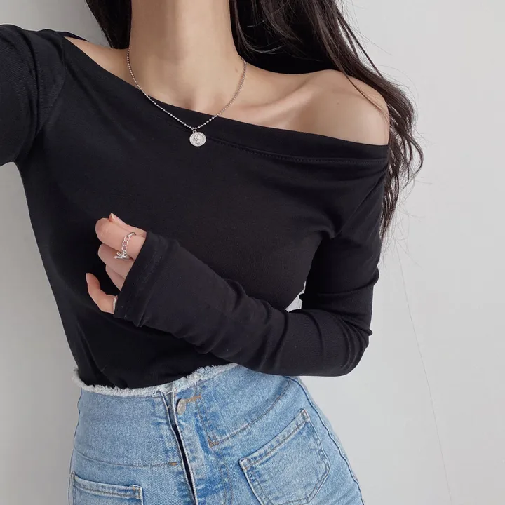 [찰랑~여리~/오프숄더O] 보트넥 입술넥 오프숄더 슬림 여리여리한 페미닌 긴팔 티셔츠 상세 이미지 32