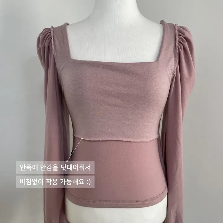 [속옷비침X!묶음할인]여리글램 퍼프 모어 스퀘어 반크롭 긴팔T 4col 상세 이미지 37
