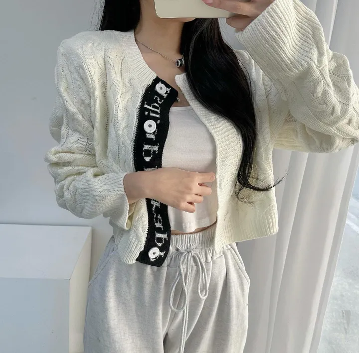 당일배송! *에이블리최저가* 고퀄 레터링 꽈배기 배색 크롭 니트 가디건 6 color 상세 이미지 18