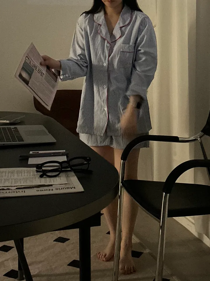 [커플잠옷][2000장돌파] timeless pajamas set 긴팔+반바지 잠옷 세트 상세 이미지 4