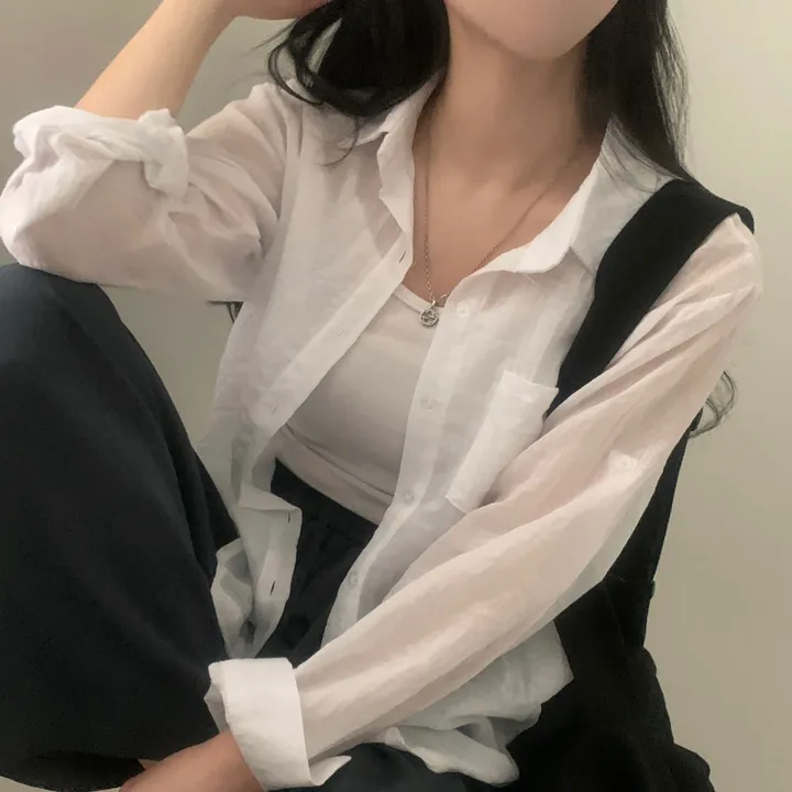 [살안타템17컬러✨/크롭&루즈핏] 햇빛차단, 린넨 시스루 루즈핏 거즈 셔츠/남방 블라우스 상세 이미지 7
