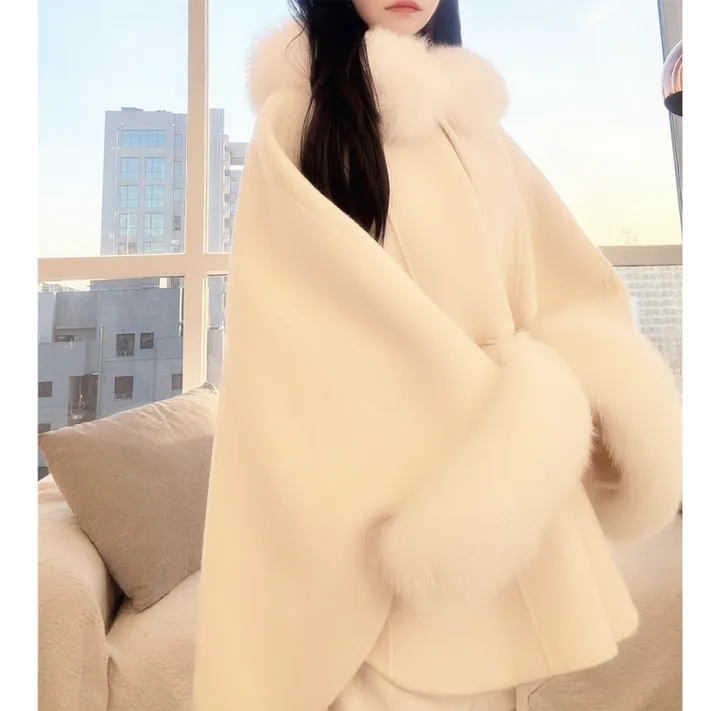 [폭스 퍼코트/럭셔리룩] 고퀄* 리얼 폭스퍼 후드 케이프 코트 루즈핏 아우터 상세 이미지 7