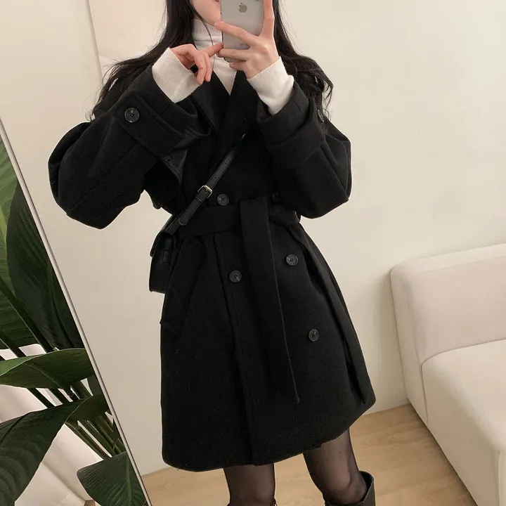 [누빔안감, 하객룩추천] 차분한무드 허리잘록 더블버튼 트렌치 하프 코트 상세 이미지 63