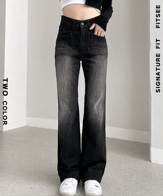 피터팬 슬림 부츠컷 워싱 팬츠