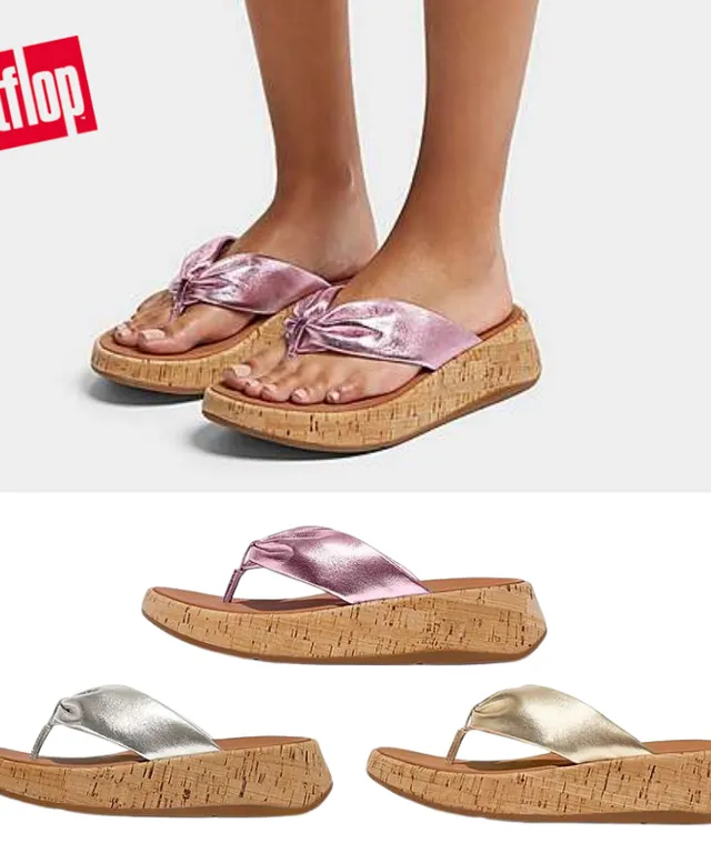 핏플랍 메탈릭 레더 트위스트 플랫폼 토포스트 여성 쪼리 슬리퍼