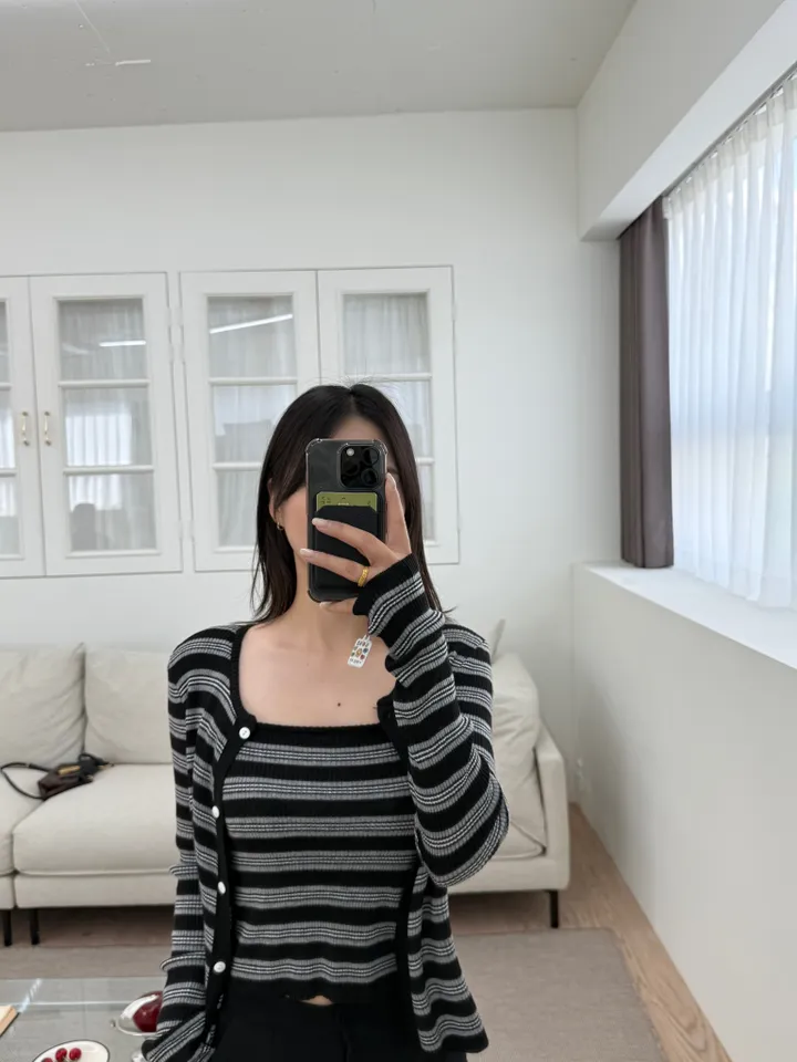 문의 폭주/봄신상 피코 부드러운 스프라이프 단가라 나시 가디건 세트 벚꽃 데이트룩 추천 (4color) 상세 이미지 3