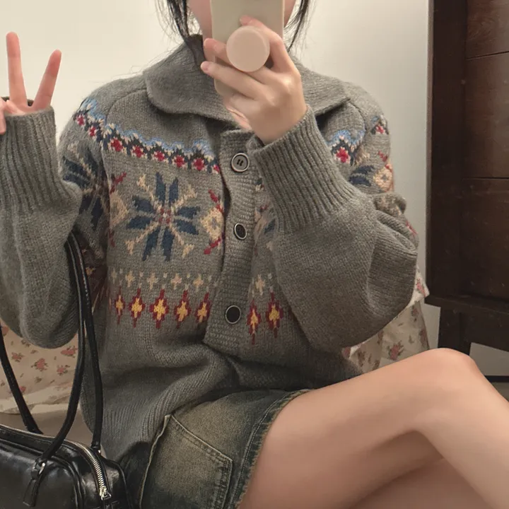 [실물대박,왕도톰~!] 눈꽃 자카드 카라넥 루즈핏 니트 가디건 2color 상세 이미지 19
