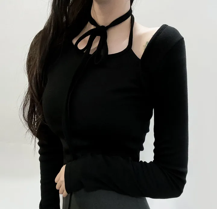 봄신상🌺 [모델강추/3color] 홀터넥 리본 스트랩 어깨 트임 티셔츠 상세 이미지 6