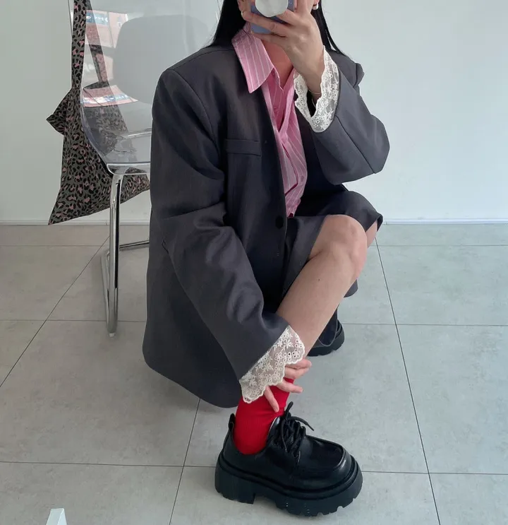 [봄best/데이트룩/하객룩] 쌜린 노카라 레이스자켓 봄 아우터 오버핏자켓 박스핏자켓 루즈핏자켓 싱글 봄자켓 상세 이미지 27