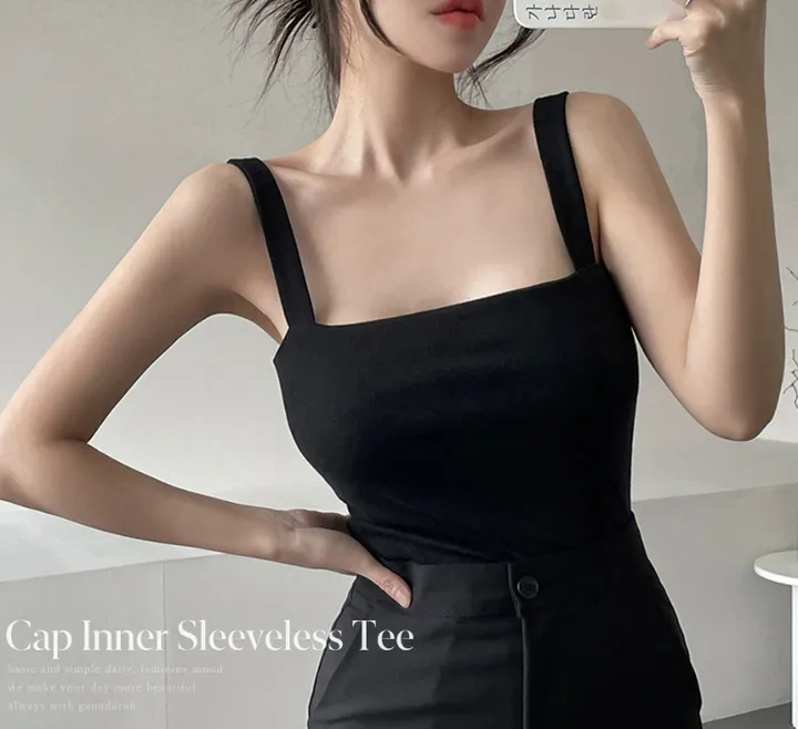 [캡내장/리오더🔥] 가나다란 아이키 스퀘어넥 캡 내장 스판 이너 나시 슬리브리스 4color 상세 이미지 2