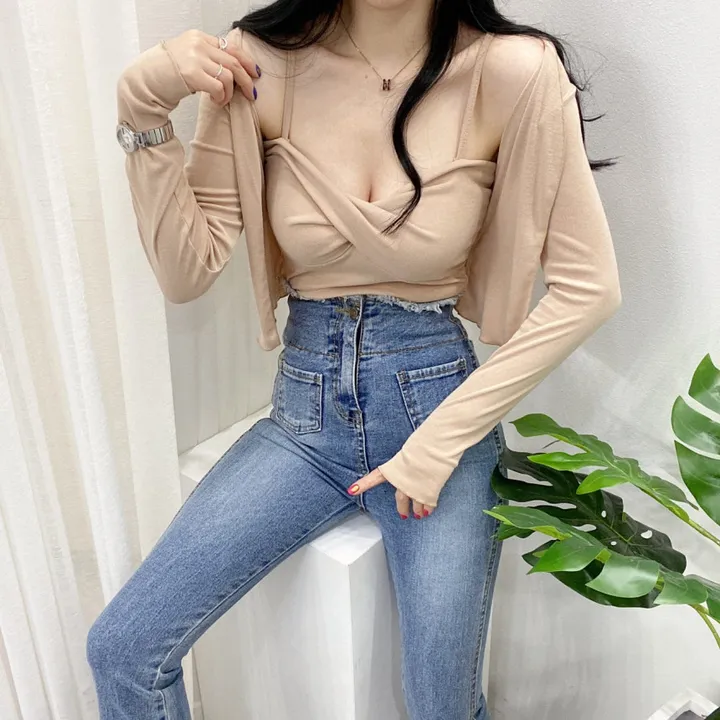 🚀당일발송🚀[몸매보정/글램룩] 봄 여름 가을 알프 숏 꽈베기 나시 가디건 세트 상세 이미지 25