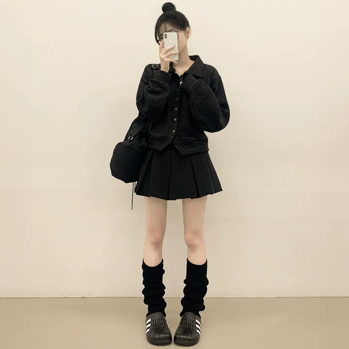 [보들보들🖤/귀여움] 아방핏 카라 스냅 단추 긴팔 세미크롭 벌룬가디건 상세 이미지 13