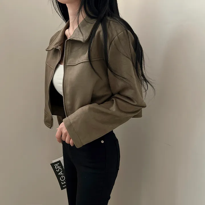 [어깨패드O] 어텀 스웨이드 절개 카라 크롭 자켓 집업 상세 이미지 20