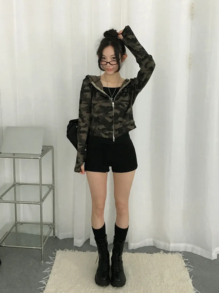 [S~L*사이즈선택*/힙무드🖤말라핏! *투웨이집업,핸드워머* 카모 밀리터리 슬림핏 후드집업] 엠지카모슬림핏후드집업 상세 이미지 3