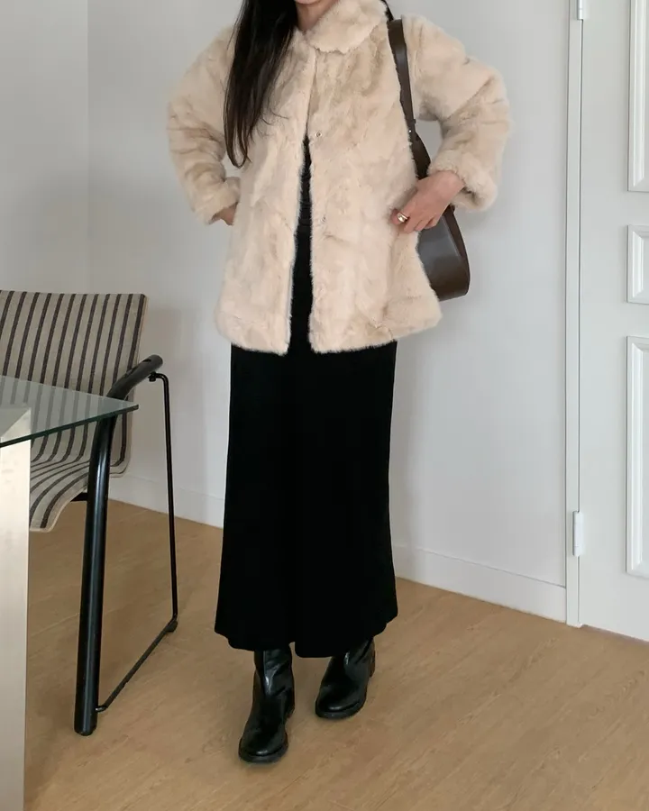 베인 겨울 카라 퍼 자켓 하프코트 싱글자켓 밍크자켓 상세 이미지 14