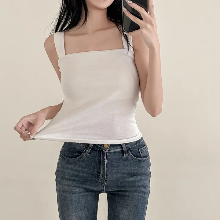 당일 출고🚀속옷끈 노출X💕핏보장 🔥 부유방 소멸❌ 비슬림핏 스퀘어 나시 이너템 끈 체형커버 쫀쫀 스판 슬리브리스 (화이트, 그레이, 블랙) 3color 상세 이미지 17