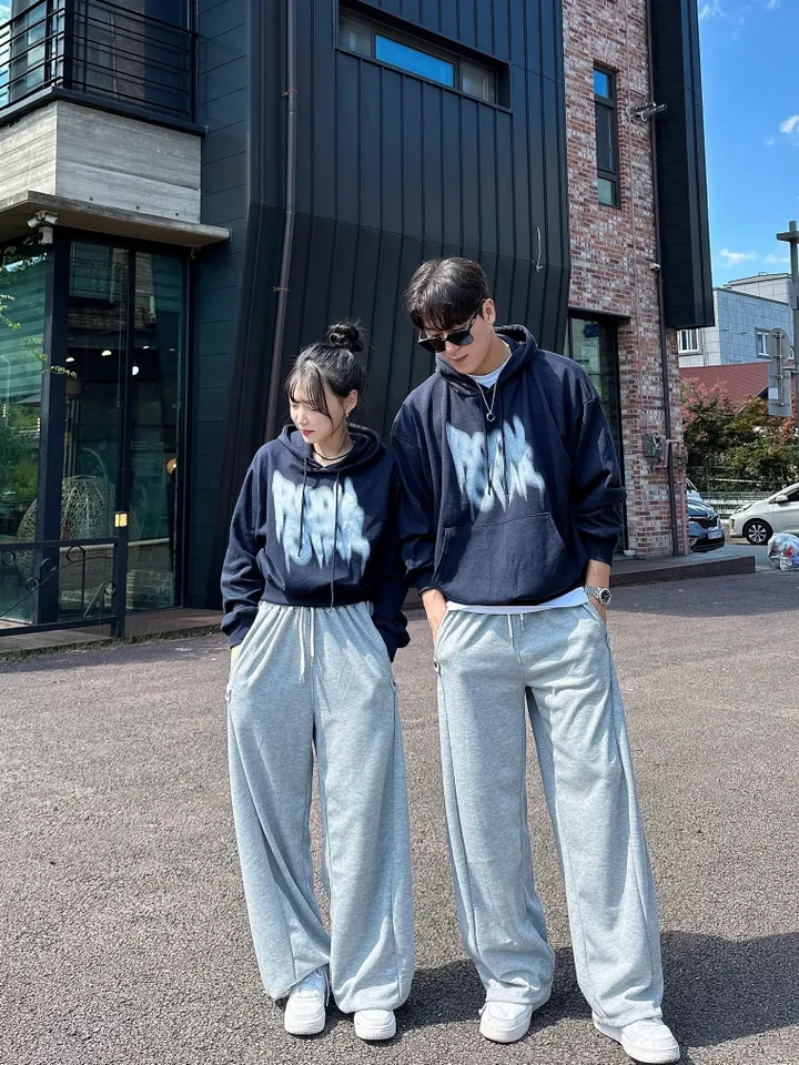 2사이즈/8컬러 커플 후드티 크롭 후드 남녀공용 오버핏 후드티 사이드 스냅 벌룬 팬츠 와이드 스트릿 긴팔 커플티 봄 가을 커플룩 시밀러룩 힙무드 루즈핏 꾸안꾸 트레이닝 세트 락스타 상세 이미지 34