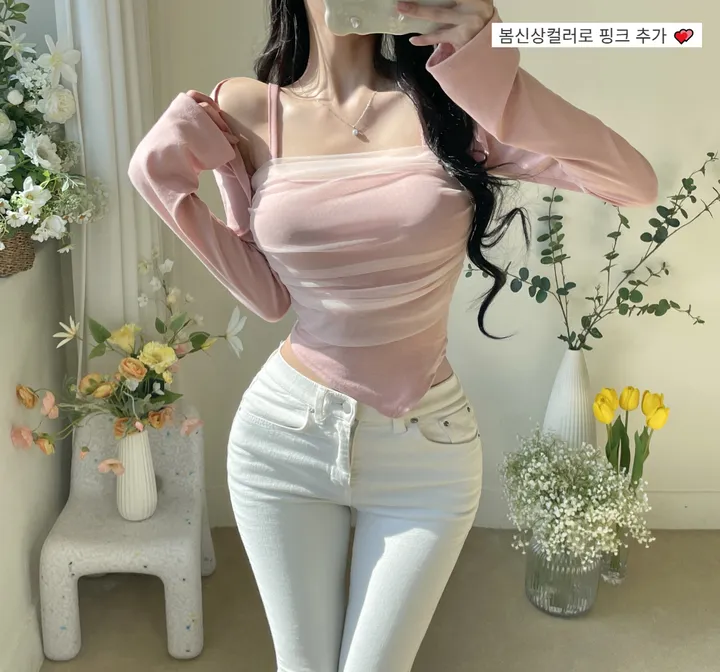 당일🚚[컬러추가❤]4계절티 메쉬 망사 레이어드 볼레로 긴팔t 상세 이미지 16