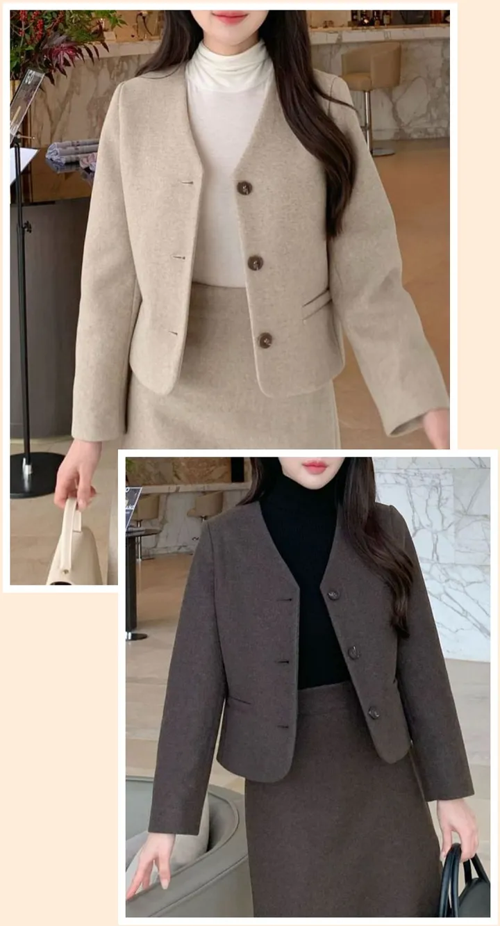 [겨울신상✨] 슈슈 노카라자켓 / 겨울자켓 가을자켓 기모자켓 울자켓 모직자켓 울코트 모직코트 숏코트 숏자켓 트위드자켓 하객룩 겨울코트 핸드메이드 코트 떡볶이코트 후드코트 레이어드 자켓 기모 코듀로이 스웨이드 무스탕 퍼자켓 하프코트 케이프코트 망토 겨울옷 상세 이미지 8