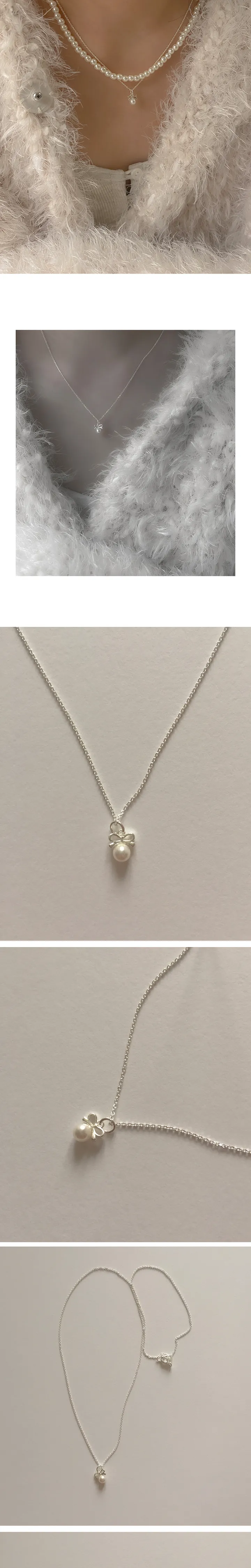 lou necklace (silver925) 실버 리본 진주 목걸이 미니은목걸이 네크리스 상세 이미지 2
