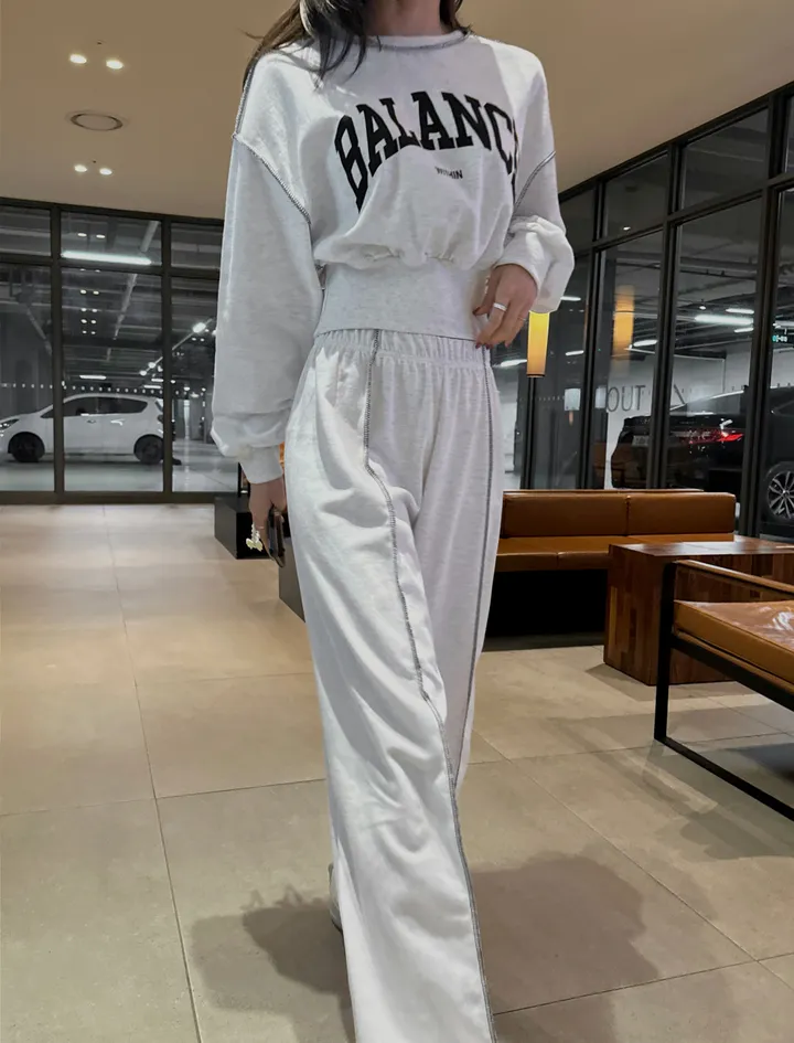 (F~2XL/부분당일발송/자체제작/주문폭주~)리노 맨투맨 팬츠 셋업 레터링 배색 리버스 스티치 트레이닝 투피스 세트 상세 이미지 9