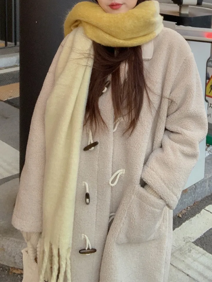 [완전강츄!!🧸한겨울까지쭉] 양털 뽀글이 롱 떡볶이 코트 더플 카라 오버핏 후리스 스웨이드 안감 부클 털 자켓 겨울 아우터 데일리 꾸안꾸 2COL 상세 이미지 47
