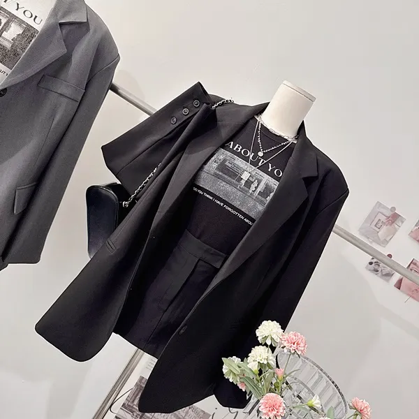 *당일발송* [페미닌!/하객룩!] 로제 테일러드카라 버튼자켓 단추자켓 오버핏자켓 긴팔자켓 하프자켓 롱자켓 하이웨스트 A라인 플레어 미니스커트 치마바지 여름투피스 세트 셋업 정장세트 상세 이미지 33
