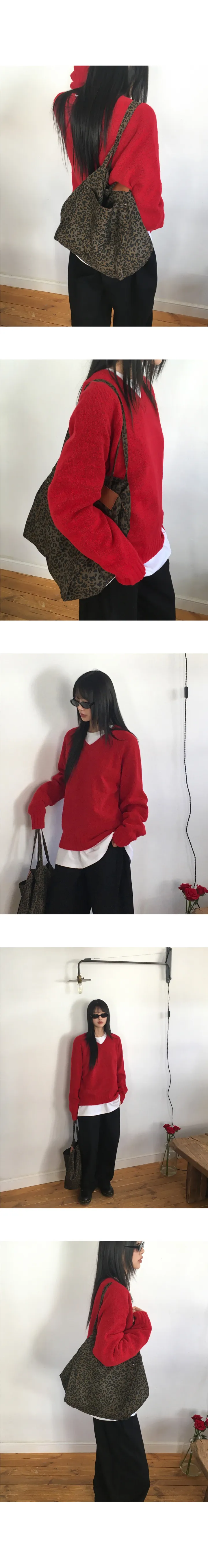 [2color💞] 비딩 레오파드 호피 레더 텍 빅 코튼 숄더백 상세 이미지 5