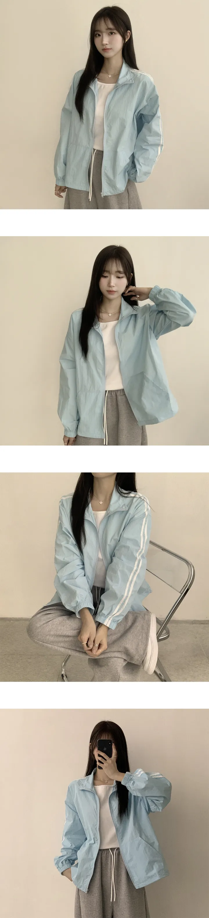 [봄아우터🍃/오버핏] 라임 루즈핏 봄 긴팔 두줄 바람막이 박시핏 간절기 아우터 점퍼 7color 상세 이미지 7