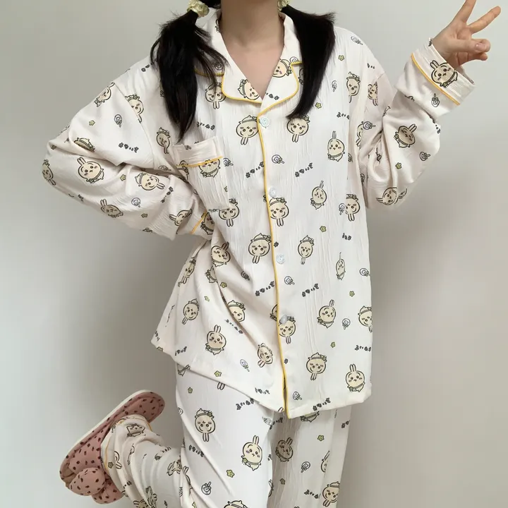 [신상💛] 먼작귀 우사기 요루 집순이 생일선물 긴팔 긴바지 잠옷 파자마 홈웨어 세트 상세 이미지 1