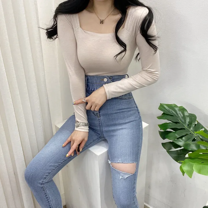 🚀당일발송🚀[묶음할인/기본템] 봄 가을 알프 셀리 스퀘어넥 긴팔 티셔츠 이너티 상세 이미지 12